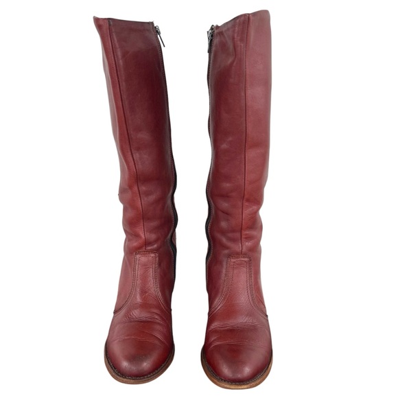 Vintage 70s Dexter Western Boots Tall Heeled Leather Oxblood Red Made USA | 8.5 - Picture 4 of 15